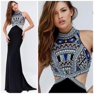 Nwt envious couture beaded rhinestone dress / gown prom formal sleeveless dress